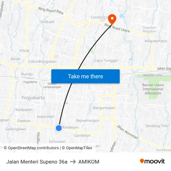 Jalan Menteri Supeno 36a to AMIKOM map