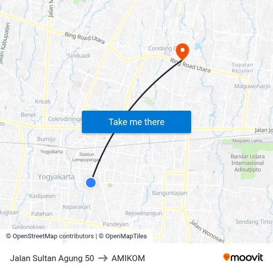 Jalan Sultan Agung 50 to AMIKOM map
