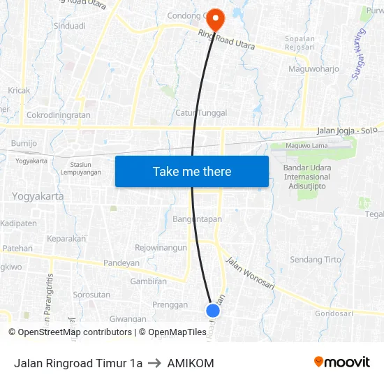 Jalan Ringroad Timur 1a to AMIKOM map