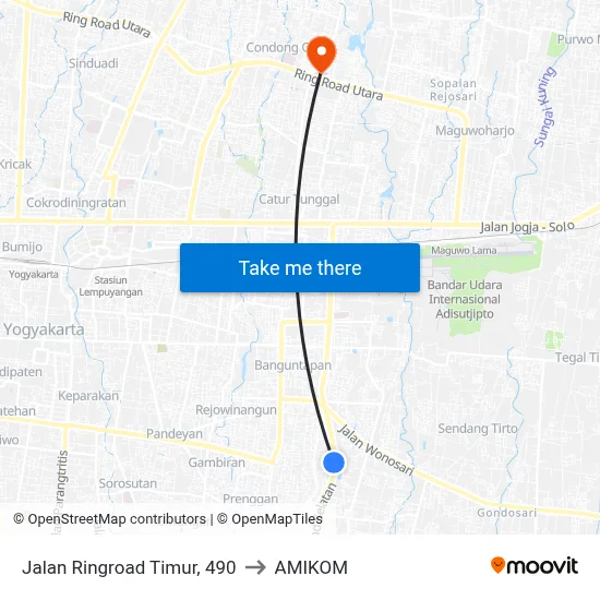 Jalan Ringroad Timur, 490 to AMIKOM map