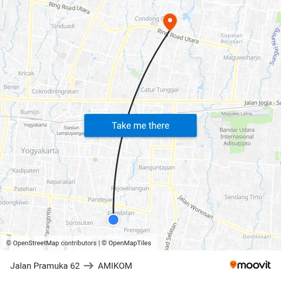 Jalan Pramuka 62 to AMIKOM map