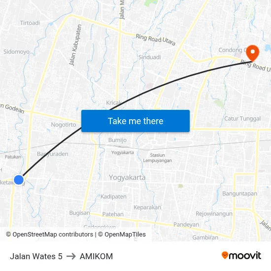 Jalan Wates 5 to AMIKOM map