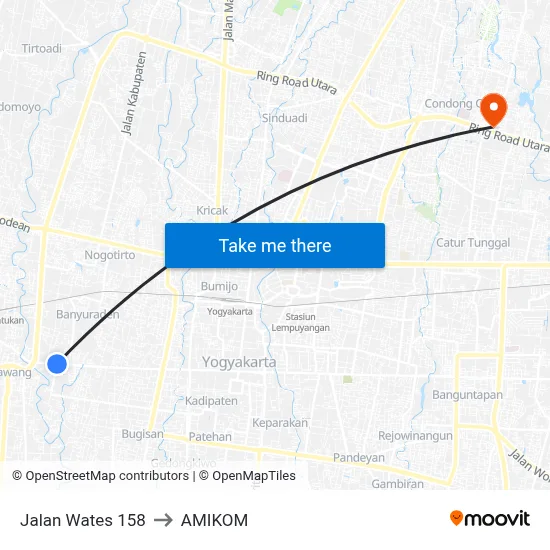 Jalan Wates 158 to AMIKOM map