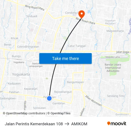 Jalan Perintis Kemerdekaan 108 to AMIKOM map
