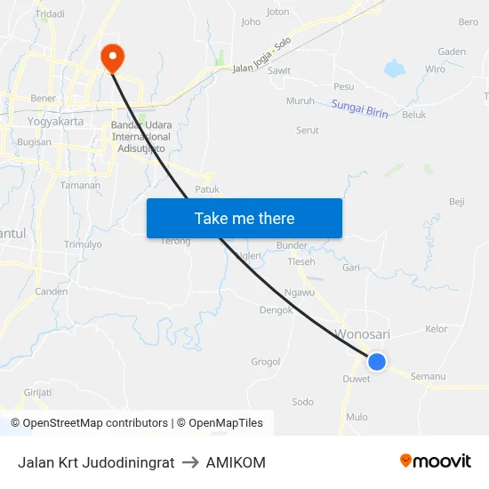 Jalan Krt Judodiningrat to AMIKOM map