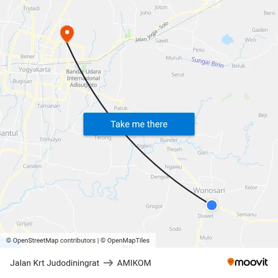 Jalan Krt Judodiningrat to AMIKOM map