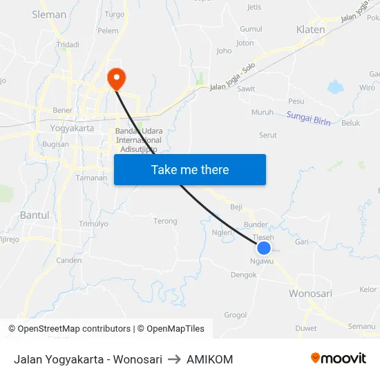 Jalan Yogyakarta - Wonosari to AMIKOM map