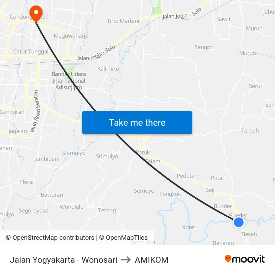 Jalan Yogyakarta - Wonosari to AMIKOM map