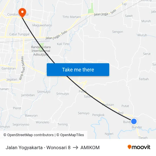 Jalan Yogyakarta - Wonosari 8 to AMIKOM map