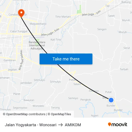 Jalan Yogyakarta - Wonosari to AMIKOM map