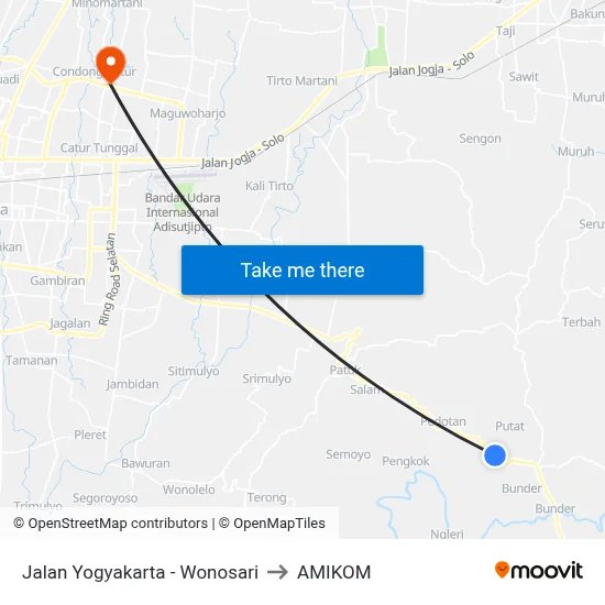 Jalan Yogyakarta - Wonosari to AMIKOM map