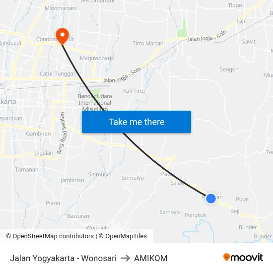Jalan Yogyakarta - Wonosari to AMIKOM map