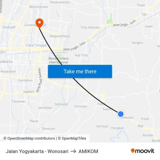 Jalan Yogyakarta - Wonosari to AMIKOM map