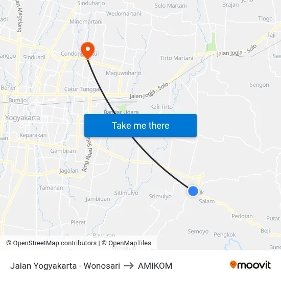 Jalan Yogyakarta - Wonosari to AMIKOM map