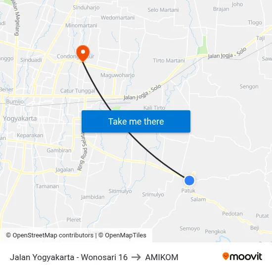Jalan Yogyakarta - Wonosari 16 to AMIKOM map