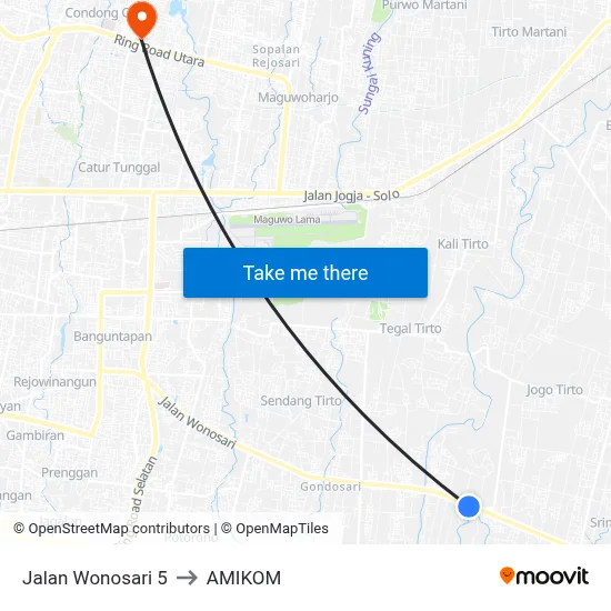 Jalan Wonosari 5 to AMIKOM map