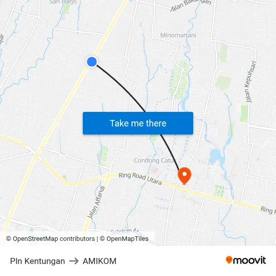 Pln Kentungan to AMIKOM map