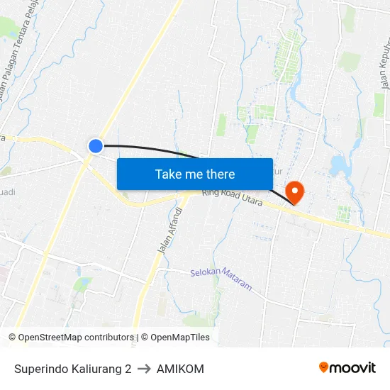 Superindo Kaliurang 2 to AMIKOM map