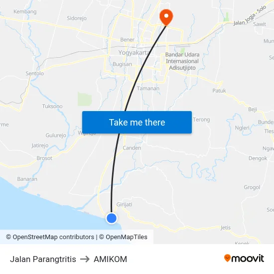 Jalan Parangtritis to AMIKOM map