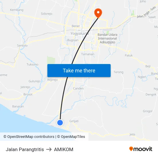 Jalan Parangtritis to AMIKOM map