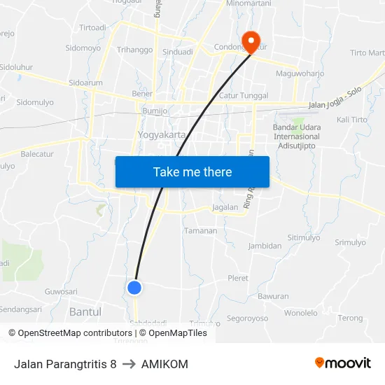 Jalan Parangtritis 8 to AMIKOM map