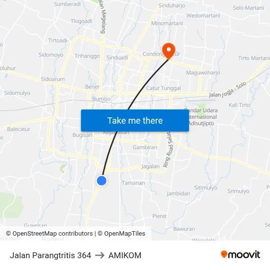 Jalan Parangtritis 364 to AMIKOM map