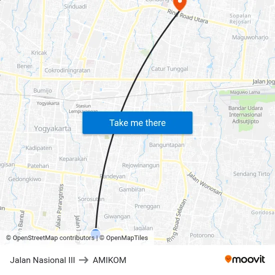 Jalan Nasional III to AMIKOM map