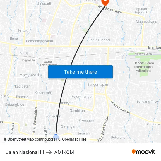 Jalan Nasional III to AMIKOM map