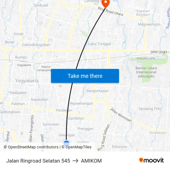 Jalan Ringroad Selatan 545 to AMIKOM map