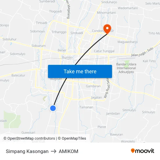 Simpang Kasongan to AMIKOM map