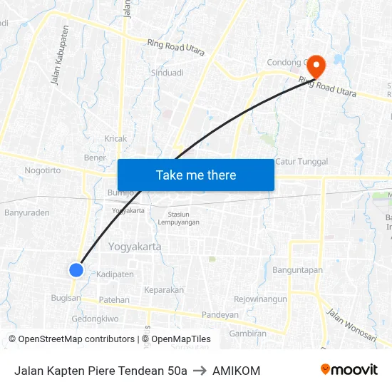 Jalan Kapten Piere Tendean 50a to AMIKOM map