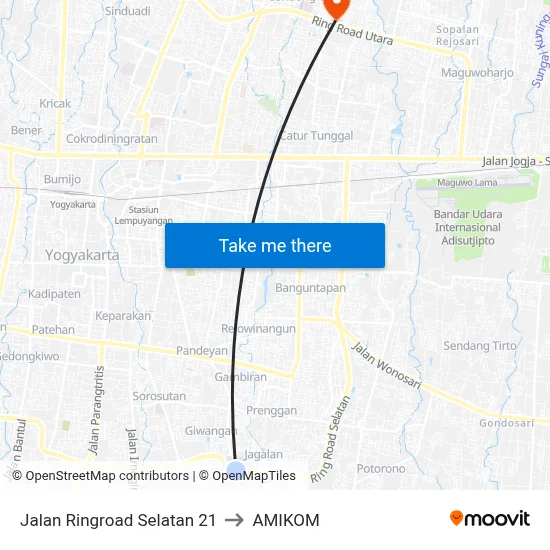 Jalan Ringroad Selatan 21 to AMIKOM map
