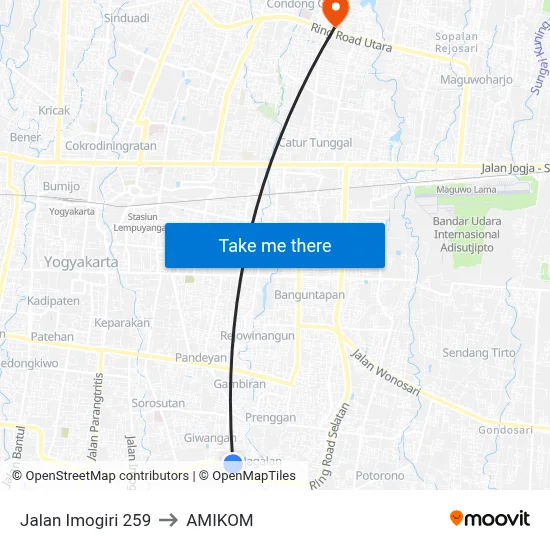 Jalan Imogiri 259 to AMIKOM map