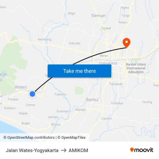 Jalan Wates-Yogyakarta to AMIKOM map