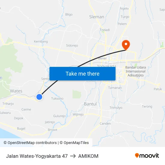 Jalan Wates-Yogyakarta 47 to AMIKOM map