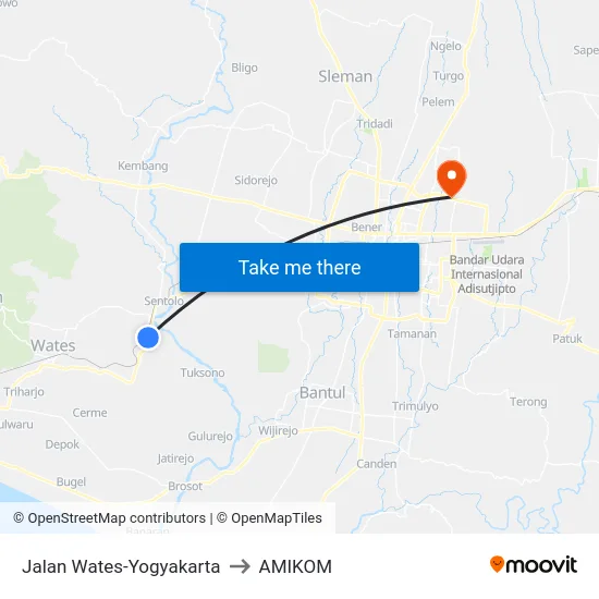 Jalan Wates-Yogyakarta to AMIKOM map