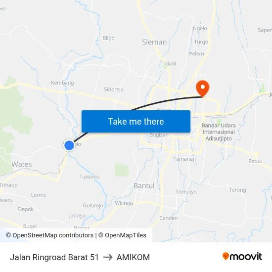 Jalan Ringroad Barat 51 to AMIKOM map