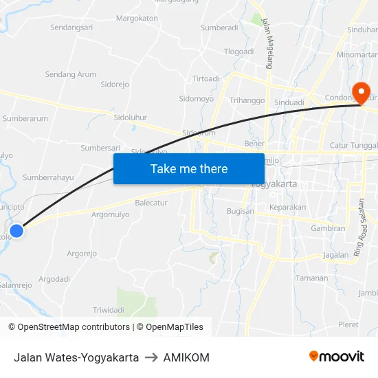Jalan Wates-Yogyakarta to AMIKOM map