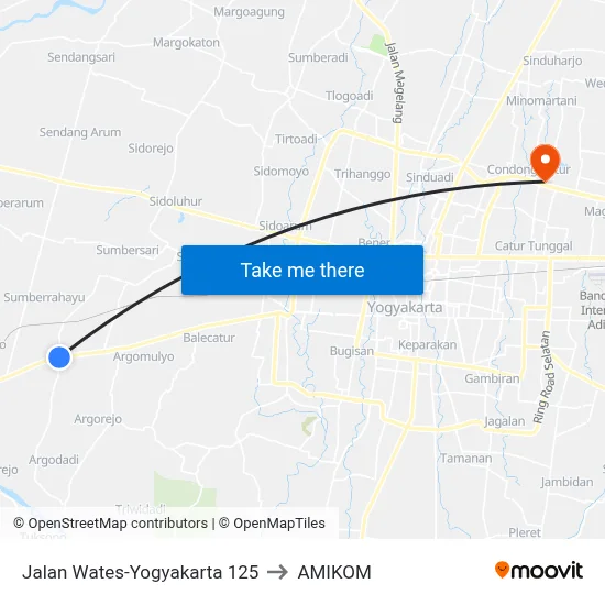Jalan Wates-Yogyakarta 125 to AMIKOM map