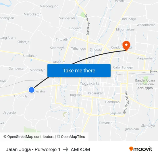 Jalan Jogja - Purworejo 1 to AMIKOM map
