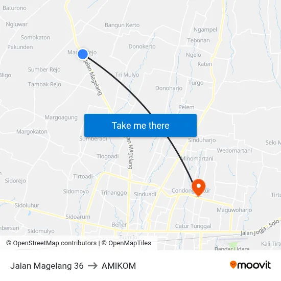 Jalan Magelang 36 to AMIKOM map