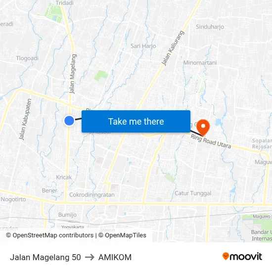 Jalan Magelang 50 to AMIKOM map
