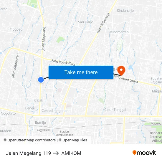Jalan Magelang 119 to AMIKOM map