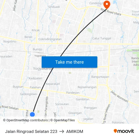 Jalan Ringroad Selatan 223 to AMIKOM map
