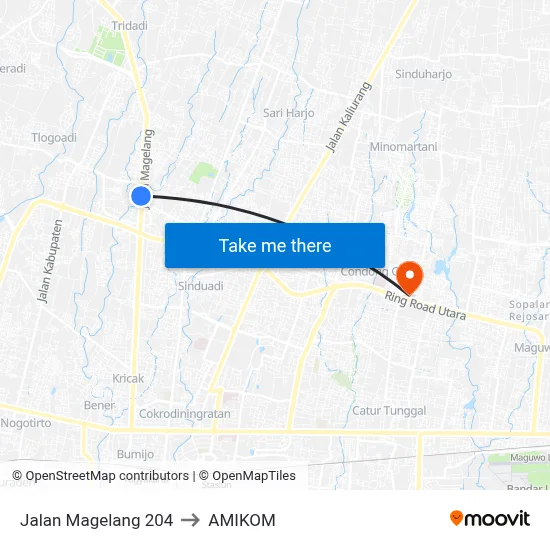 Jalan Magelang 204 to AMIKOM map