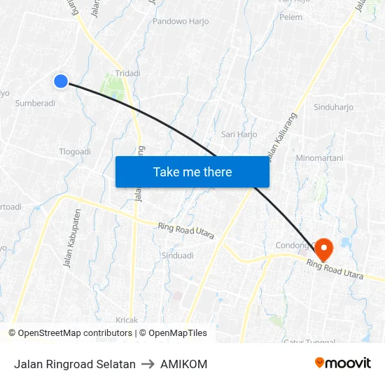 Jalan Ringroad Selatan to AMIKOM map
