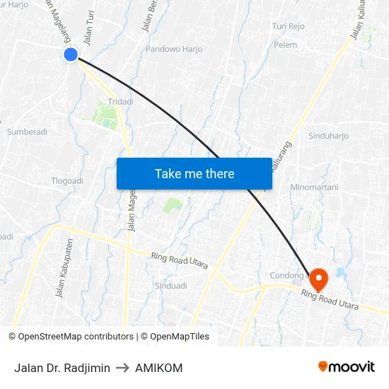 Jalan Dr. Radjimin to AMIKOM map