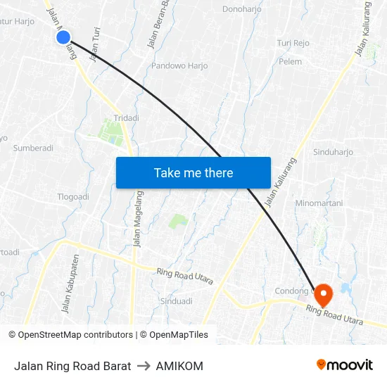 Jalan Ring Road Barat to AMIKOM map