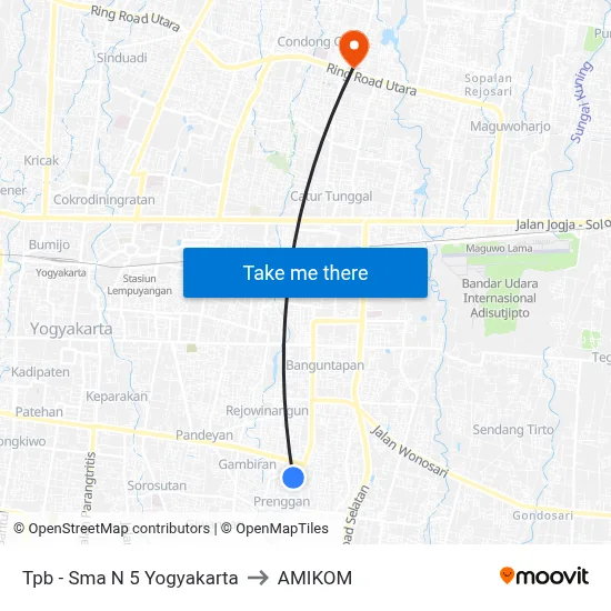 Tpb - Sma N 5 Yogyakarta to AMIKOM map