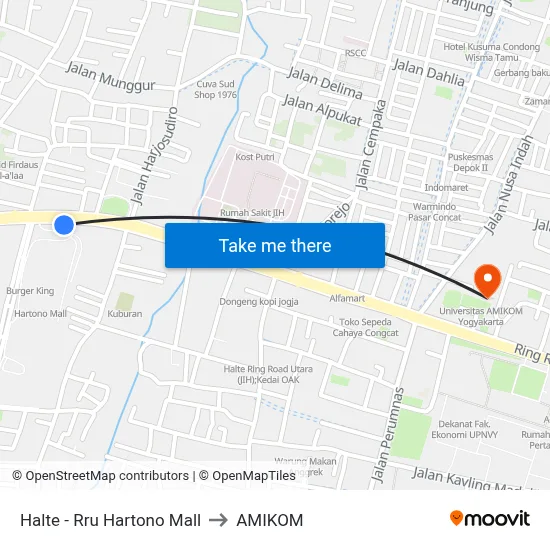 Halte - Rru Hartono Mall to AMIKOM map